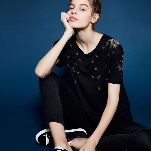 The Kooples Stardust Embroidery Black T-shirt - NWT! - Picture 1 of 10